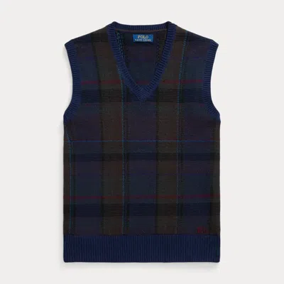 Polo Ralph Lauren Plaid Wool-cotton Sweater Vest In Navy Multi