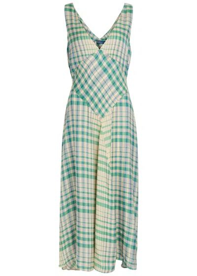 Polo Ralph Lauren Plaid Woven Midi Dress In Green