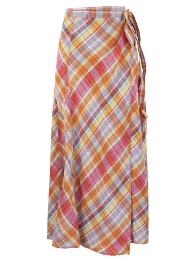 Polo Ralph Lauren Plaid Wrap-around Skirt In Orange