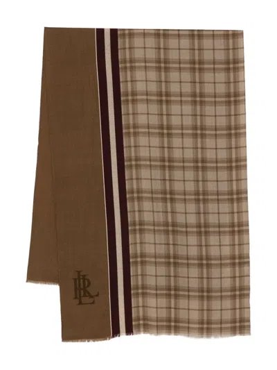 Polo Ralph Lauren Plaided Logo Scarf In Brown