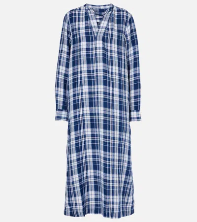 Polo Ralph Lauren Plaids Linen Maxi Dress In Blue