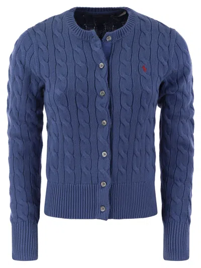 Polo Ralph Lauren Plaited Cardigan With Long Sleeves In Blue