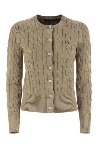 Polo Ralph Lauren Plaited Cardigan With Long Sleeves In Brown