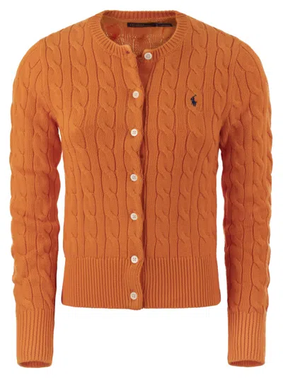 Polo Ralph Lauren Plaited Cardigan With Long Sleeves In Orange