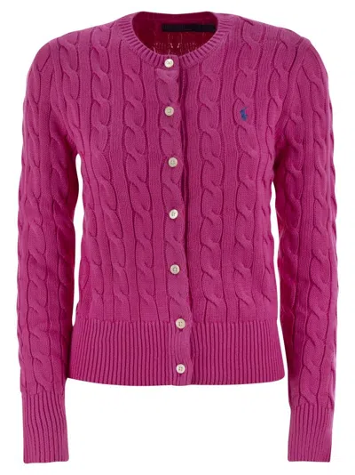 Polo Ralph Lauren Plaited Cardigan With Long Sleeves In Pink