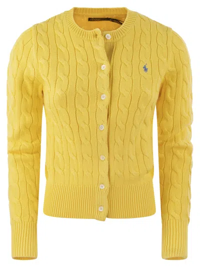 Polo Ralph Lauren Plaited Cardigan With Long Sleeves In Yellow