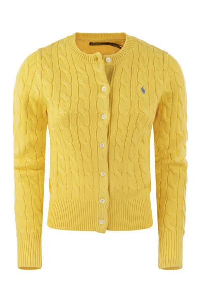 Polo Ralph Lauren Plaited Cardigan With Long Sleeves In Yellow
