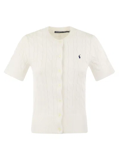 Polo Ralph Lauren Plaited Cardigan With Short Sleeves In White