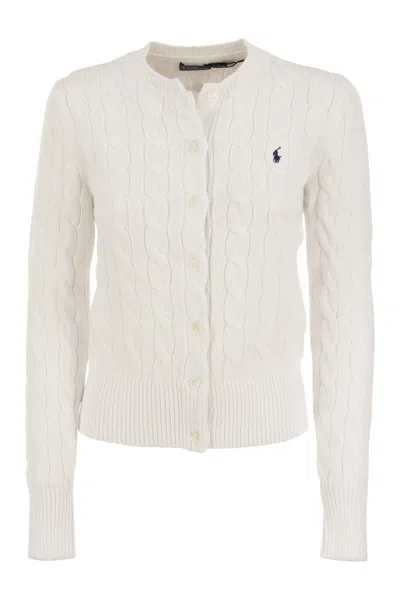 Polo Ralph Lauren Logo Contrast Knit Cardigan In White