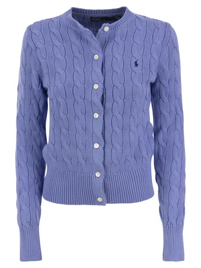 Polo Ralph Lauren Cable Knit Cotton Crew Neck Cardigan In New Litchfield Blue