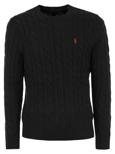 Polo Ralph Lauren Plaited Cotton Jersey Sweater In Black