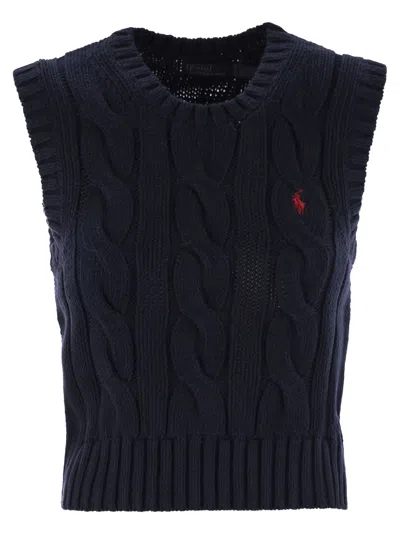 Polo Ralph Lauren Plaited Cotton Short Waistcoat In Hunter Navy