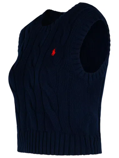 Polo Ralph Lauren Plaited Cotton Short Waistcoat In Navy