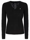 Polo Ralph Lauren Plaited Cotton V-neck Sweater Sweater In Black