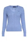 Polo Ralph Lauren Ralph Lauren Cable-knit Cotton V-neck Sweater In Blue