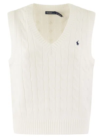 Polo Ralph Lauren Plaited Cotton V-neck Waistcoat In White