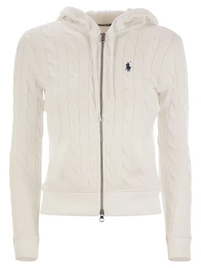 Polo Ralph Lauren Plaited Cotton Zip Sweatshirt In White