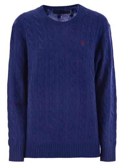 Polo Ralph Lauren Plaited Wool And Cashmere Crew Neck In Blue