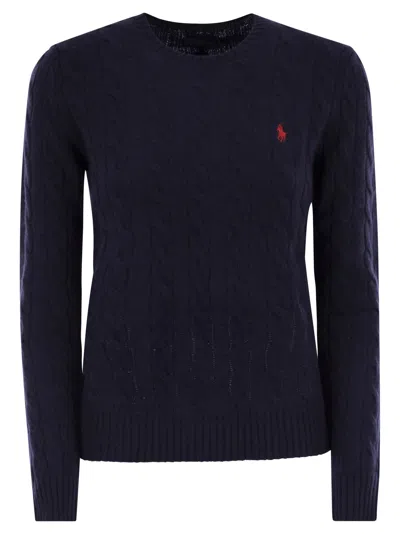 Polo Ralph Lauren Plaited Wool And Cashmere Crew Neck In Blue