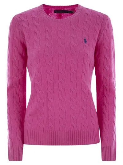 Polo Ralph Lauren Plaited Wool And Cashmere Crew-neck In Pink