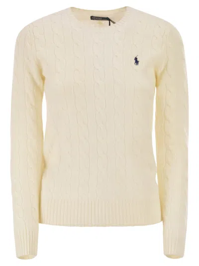 Polo Ralph Lauren Plaited Wool And Cashmere Crew Neck In Neutral