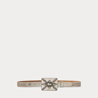 Polo Ralph Lauren Plaque-buckle Embellished Skinny Belt In Silver/pyrite