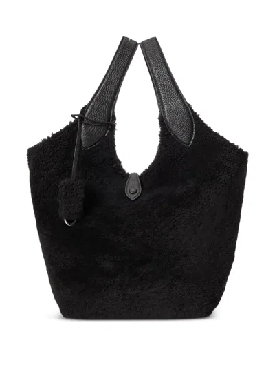Polo Ralph Lauren Play Shearling Leather Tote Bag In Black