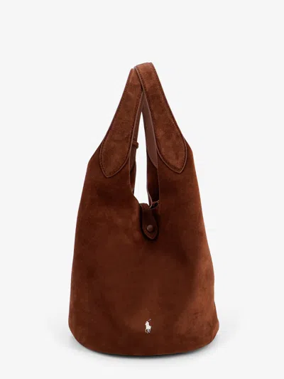 Polo Ralph Lauren Play Suede Shoulder Bag With Contrasting Logo In Brown