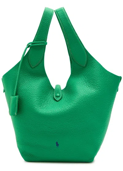 Polo Ralph Lauren Player Medium Grained Leather Tote Bag In Green