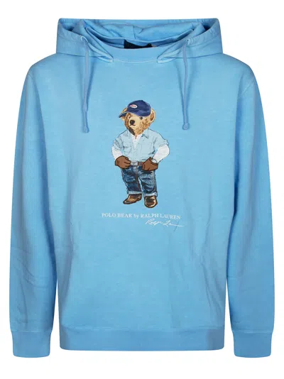 Polo Ralph Lauren Playful Bear Graphic Drawstring Hoodie In Blue