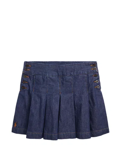 Polo Ralph Lauren Kids' Pleated Button-detail Skirt In Blue