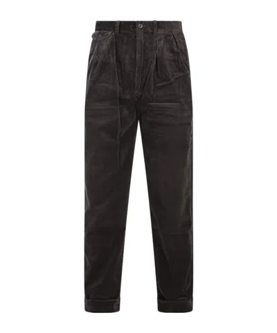Polo Ralph Lauren Pleated Corduroy Trousers In Black