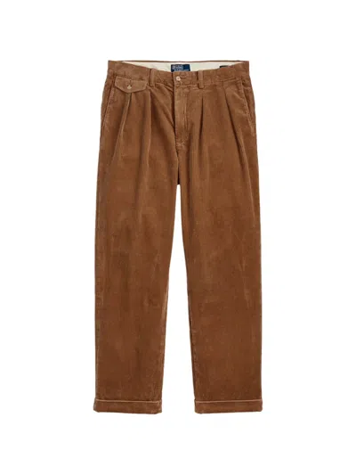 Polo Ralph Lauren Pleated Corduroy Trousers In Brown