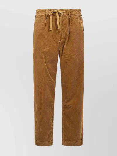 Polo Ralph Lauren Pleated Corduroy Trousers Elastic Waistband In Brown