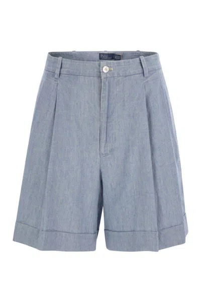 Polo Ralph Lauren Pleated Cotton Chambray Shorts In Multi