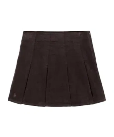 Polo Ralph Lauren Pleated Cotton Corduroy Skirt In Black
