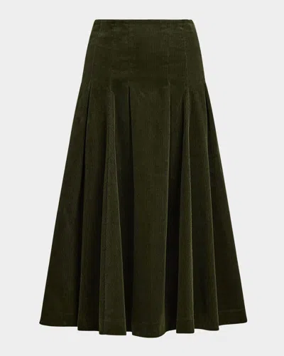 Polo Ralph Lauren Pleated Cotton-wool Corduroy Midi Skirt In Green