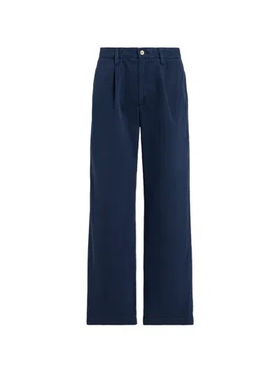 Polo Ralph Lauren Pleated Cotton-blend Relaxed Trouser In Blue