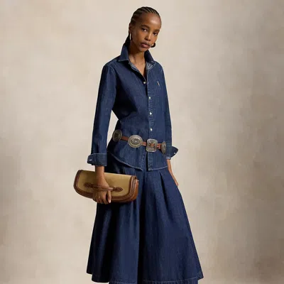 Polo Ralph Lauren Pleated Denim Midi Skirt In Patos Wash