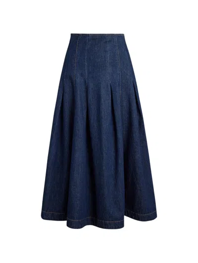 Polo Ralph Lauren Pleated Denim Midi Skirt In Multi