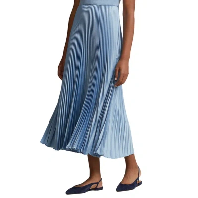 Polo Ralph Lauren Pleated Linen And Silk Midi Dress In Blue