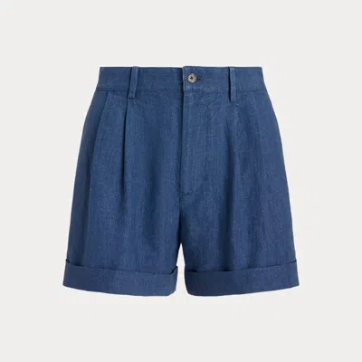 Polo Ralph Lauren Pleated Linen Short In Burgundy