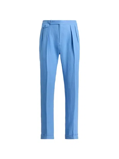 Polo Ralph Lauren Pleated Linen Trousers In Blue