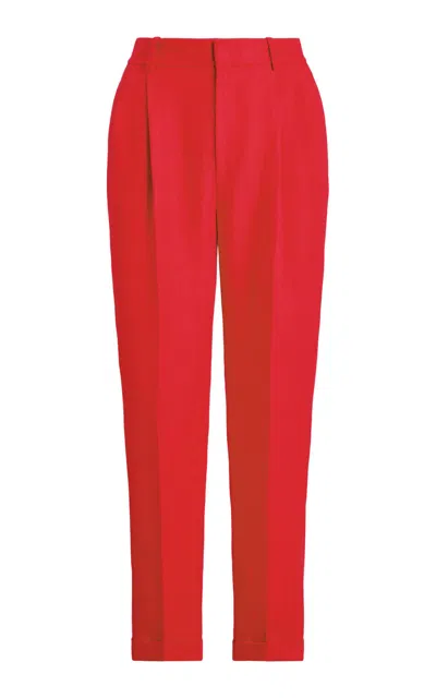 Polo Ralph Lauren Pleated Linen Twill Straight-leg Pants In Red