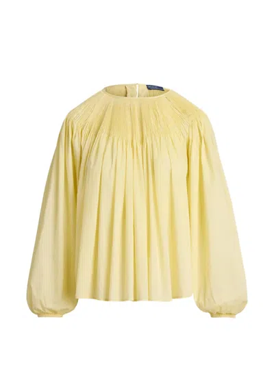 Polo Ralph Lauren Pleated Long-sleeve Blouse In Yellow