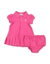 Polo Ralph Lauren Pleated Mesh Polo Dress & Bloomer Newborn Girl Baby Dress Fuchsia Size 3 Cotton, E In Pink