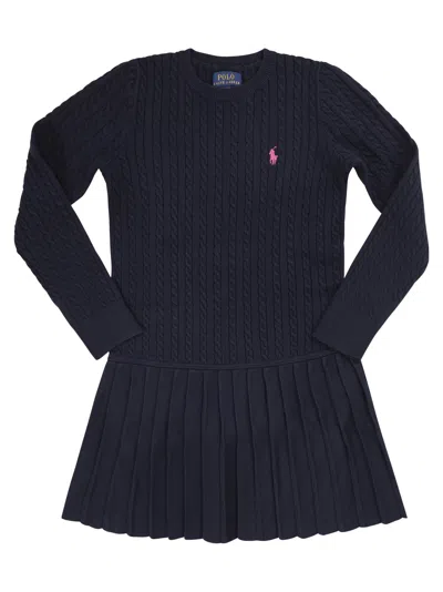Polo Ralph Lauren Kids' Pleated Polo Dress In Stretch Piqué In Blue