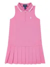 Polo Ralph Lauren Pleated Stretch Mesh Polo Dress In Pink
