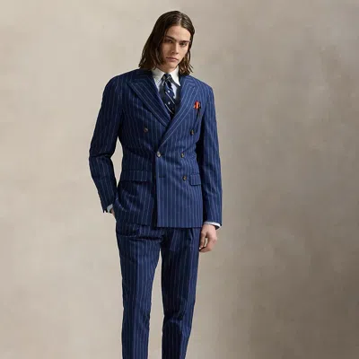 Polo Ralph Lauren Pleated Rope-stripe Suit Trouser In Bright Navy/cream