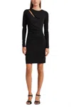 Polo Ralph Lauren Pleated Stretch Jersey Cocktail Dress In Black In Black